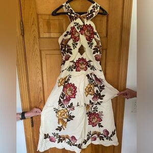 Farm Rio Sand Leopard Flowers Cut Out MIDI Dress